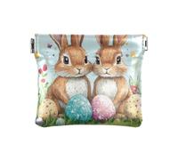 Amooorous Happy Easter Cartoon Cute Brown Bunny Egg PU Leather Piccolo Portamonete Portatile Tasca Borsa Trucco per Uomo Donna Viaggio, Uovo coniglietto marrone carino cartone animato di Pasqua felice