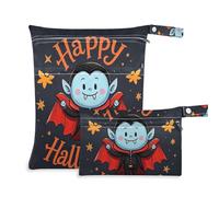 Amooorous Happy Halloween Cartoon Cute Vampire borsa riutilizzabile per bagnato Confezione da 2 elementi essenziali da viaggio per bambino con manici per il bagno, asilo nido, Felice vampiro carino