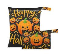 Amooorous Happy Halloween Cartoon Cute Yellow Pumpkin borsa lavabile per il nuoto 2 Pack elementi essenziali da viaggio per bambino con manici per palestra, bagno