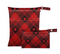 Amooorous Happy Valentine Buffalo Plaid Tartan Scozia Borsa con cerniera per il nuoto 2 Pack essenziale da viaggio per bambino con manici per pannolini per bambini, pannolini per bambini