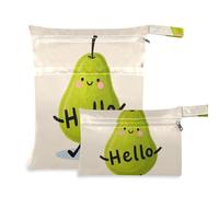 Amooorous Hello Cartoon Cute Green Pear borsa per pannolini per bambini a prova di disordine 2 Pack borsa bagnata per costume da bagno con manici per spiaggia, spiaggia