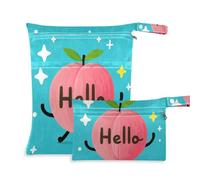 Amooorous Hello Cartoon Cute Pink Peach borsa con cerniera per viaggio 2 Pack borsa per pannolini oggetti essenziali con manici per asilo nido, spiaggia