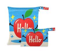 Amooorous Hello Cartoon Cute Red Borsa da bagno riutilizzabile personalizzata 2 Pack sacchetto bagnato per costume da bagno con maniglie per pannolini per bambini, pannolini per bambini