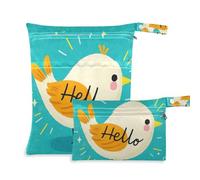 Amooorous Hello Cartoon Cute White Bird Borsa lavabile per costume da bagno 2 Pack Wet Bag per costume da bagno con manici per palestra, bagno