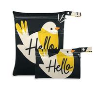 Amooorous Hello Cartoon Cute White Bird borsa riutilizzabile 2 Pack borsa per pannolini articoli essenziali con manici per yoga, pannolini per bambini