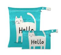 Amooorous Hello Cartoon Cute White Cat Zip Baby Wet Bag 2 Pack Travel Essentials per bambini con manici per viaggi, spiaggia