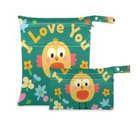 Amooorous I Love Your Valentine Cartoon Bird Borsa impermeabile con cerniera 2 Pack Wet Bag per costume da bagno con manici per asilo nido, pannolini per bambini