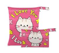 Amooorous I Love Your Valentine Cartoon Cat borsa riutilizzabile per pannolini bagnati confezione da 2 pezzi essenziali da viaggio per bambino con manici per yoga, yoga, Amo il tuo gatto cartone