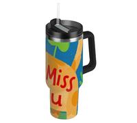 Amooorous I Miss You - Bottiglia d'acqua con coperchio e cannuccia, motivo cane marrone, con coperchio e cannuccia, tazza decorativa da viaggio con manico, per acqua, tè freddo o caffè vasos para agua