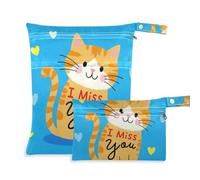 Amooorous I Miss You Cartoon Cute Brown Cat borse lavabili per viaggio confezione da 2 pezzi essenziali da viaggio per bambini con manici per fare il bagno e fare il bagno