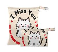 Amooorous I Miss You Cartoon Cute White Cat Borsa con cerniera per costume da bagno 2 Pack Wet Bag per costume da bagno con manici per piscina e viaggio