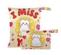 Amooorous I Miss You Cartoon Cute White Cat Sacchetti lavabili impermeabili 2 Pack viaggio essenziale per volare con manici per spiaggia, palestra