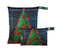 Amooorous Love Green Merry Christmas Tree - Borsa bagnata lavabile per bambini, confezione da 2 pezzi essenziali da viaggio per bambini, con manici per fare il bagno, viaggiare