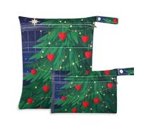 Amooorous Love Green Merry Christmas Tree - Borsa impermeabile riutilizzabile da viaggio per bambini, con manici per viaggi, palestra, confezione da 2
