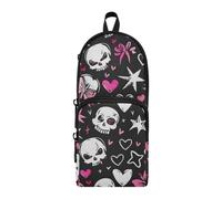 Amooorous Love You To Death Skull & Peach Heart Nylon 3 Scomparti Teen Pencil Bag Studio & Astuccio Multifunzionale per Teen Scuola Cancelleria per Donne Ufficio 1600ml