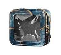 Amooorous Lussuoso blu-oro Texture Mini Clear Makeup Bag Clear Leather Toiletry Bag Nail Polish Organizer Bag per Volare, Lussuosa texture blu-oro, 1 size