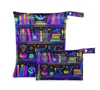 Amooorous Magic Library, borsa lavabile colorata per Halloween, confezione da 2 pezzi essenziali da viaggio per bambini, con manici per viaggi, bagno, biblioteca magica colorato Halloween, 1 size,