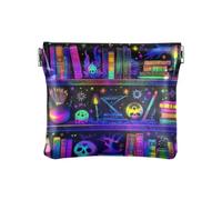 Amooorous Magic Library - Portamonete da donna in pelle, colorato, con chiusura a scatto, per Halloween, biblioteca magica colorato Halloween, 1 size