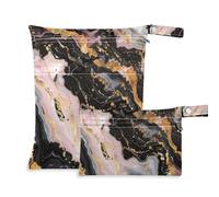 Amooorous Marmorizzato Moderno Nero Crema Rosa Oro Lavabile Baby Wet Bag 2 Pack Essenziali Da Viaggio per Bambini con Manici per Bagno, Palestra