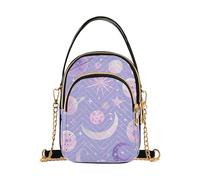 Amooorous Marsupio alla moda da donna con pianeta stellare pesca e viola con borsa multi tasche per le signore, Pianeta Stella Pesca e Viola, 1 size