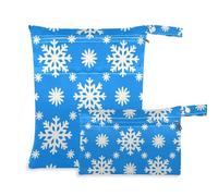 Amooorous Merry Christmas Blue Snowflakes Borsa riutilizzabile per bagnata Confezione da 2 elementi essenziali da viaggio per bambino con manici per palestra, viaggio