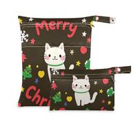 Amooorous Merry Christmas Cartoon White Cat impermeabile sacchetto asciutto impermeabile 2 Pack borsa per pannolini oggetti essenziali con manici per yoga, piscina, Buon Natale cartone animato gatto