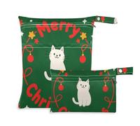 Amooorous Merry Christmas Cartoon White Cat Sacchetti lavabili per bagnato Confezione da 2 borse per pannolini essenziali con manici per spiaggia, pannolini per bambini