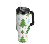 Amooorous Merry Christmas Green Christmas Tree Bottiglia d'acqua riutilizzabile con coperchio a prova di perdite e cannuccia decorativa da viaggio tazza da caffè per casa, ufficio o auto termos para
