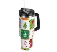 Amooorous Merry Christmas Tree Gingerbread - Set di tazze da caffè con coperchio e cannuccia, riutilizzabili, in acciaio inox, per acqua, tè freddo o caffè, 1,18 l