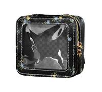 Amooorous Mini borsa da trucco trasparente con fiori blu e gialli, impermeabile, da viaggio, mini contenitori per il trucco, Fiori blu e gialli, 1 size