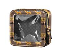 Amooorous Mini borsa per il trucco in stile affresco egiziano marrone, in pelle trasparente, organizer per trucchi da viaggio, Affresco egiziano marrone, 1 size