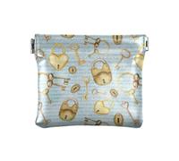 Amooorous Mini portafoglio vintage con chiavi e serrature blu chiaro da donna in pelle portamonete portafoglio fantasia mini borsa per ragazze signore borsa, Chiavi e serrature vintage azzurre, 1 size