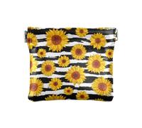 Amooorous Mini portamonete impermeabile in pelle PU con linee nere e bianche e gialle vibranti girasoli, Bianco e nero Linee Giallo Girasole vibrante, 1 size