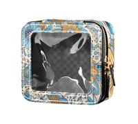 Amooorous Mini trousse da trucco trasparente con fiori blu bohémien, in pelle, per cosmetici, Fiori Blu Boemia, 1 size