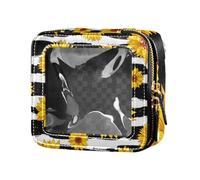 Amooorous Mini trousse da viaggio con motivo a girasole giallo e bianco e nero, Bianco e nero Linee Giallo Girasole vibrante, 1 size