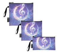 Amooorous Moon and Music Notes Dreamy Purple Color 3 pezzi riutilizzabili Sandwich Snack Bag Multi-Use Food Safe Lunch Bags per articoli da viaggio, organizzazione della casa