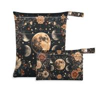 Amooorous Moon Black Flowers Boho Gothic impermeabile lavanderia sacchetto 2 pack viaggio essenziale per volare con manici per piscina e viaggio
