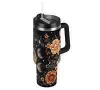 Amooorous Moon - Borraccia termica con coperchio e cannuccia, motivo floreale, stile bohémien, gotico, con coperchio e cannuccia, per scuola, sport, asilo nido, campeggio e altro