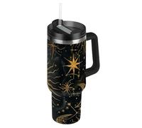 Amooorous Mystic Golden Sun Moon Gothic - Bicchieri sottovuoto riutilizzabili in acciaio inox con coperchio e cannuccia, tazza decorativa da viaggio per scuola, sport, asilo nido, campeggio e altro