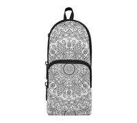 Amooorous Nero e Bianco Linear Vintage Motivo Floreale Nylon 3 Scomparti Grandi Astucci Multiuso ed Estetico Astuccio Cancelleria Organizzatore per Bambini Elementare 1600ml