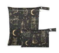 Amooorous Nero e Oro Goth Tarocchi Gatto impermeabile Wet Dry Bag 2 Pack Wet Bag per costume da bagno con manici per viaggi, piscina, Gatto dei tarocchi gotici nero e oro, 1 size, casual
