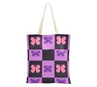Amooorous Nero e Viola Motivo A Scacchi Farfalle Tote Bag Tela con manici Insegnante Tote Bag Canvas Shopping Bags per Lavoro Bolsa de lona
