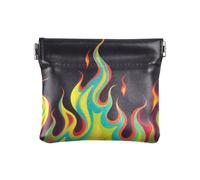 Amooorous Nero Fluorescente Freddo Fiamma Colore Delle Donne Degli Uomini Della Moneta Borse In Pelle Carino Mini Portamon, Colore fiamma fredda fluorescente nero, 1 size