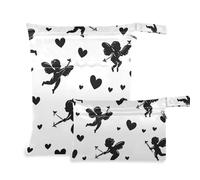 Amooorous Nero Romantico San Valentino Cupido Love borsa asciutta bagnata riutilizzabile per parti del tiralatte Confezione da 2 sacchetti bagnati per costume da bagno con manici per spiaggia,