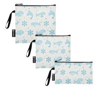 Amooorous Ocean Animal Whale Light Blue Stripe 3 pezzi riutilizzabile viaggio snack borse multiuso per alimenti borse pranzo per bambini scuola pranzo e adulti porzioni