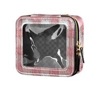 Amooorous Olio su Tela Pesca e Bianco Motivo A Scacchi Mini Trasparente Trucco Sacchetto Trasparente Impermeabile Viaggio Toiletry Bag Nail Polish Organizer Bag per Volare, Olio su tela Motivo a