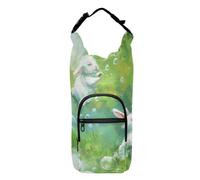 Amooorous on Green Grass There is a White Bunny Blowing Bubbles Bottle Carrier Bag Multi Size Water Bottle Carrier per bici Cross Body portabottiglie d'acqua, adatto per bottiglie da 567 g, 680,4 g,