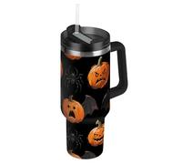 Amooorous Orange Evil Halloween zucca pipistrello vuoto bocca larga isolata bottiglia d'acqua con coperchio e cannuccia tazza da caffè decorativa da viaggio con manico per scuola, sport, asilo nido