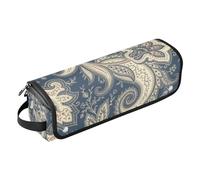 Amooorous Organizer 2 in 1 per strumenti per capelli e tappetino resistente al calore, custodia da viaggio portatile per ferri da stiro, piastre e arricciacapelli, motivo europeo blu grigio retrò per