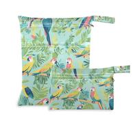 Amooorous Pappagalli Piante Tropicali Verdi Borse impermeabili per pannolini Confezione da 2 elementi essenziali da viaggio per bambini con manici per spiaggia, asilo nido